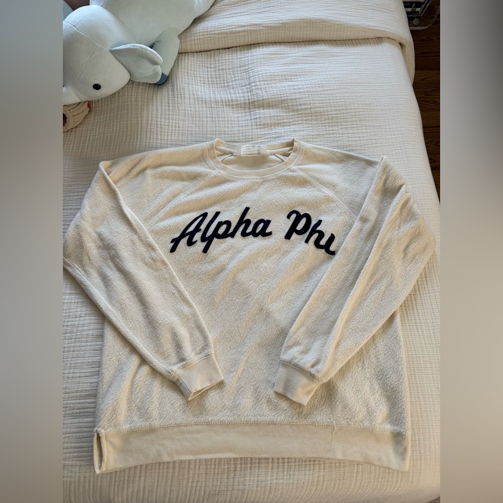 boxercraft Cream Crewneck Sweatshirt with Navy Alpha Phi Script